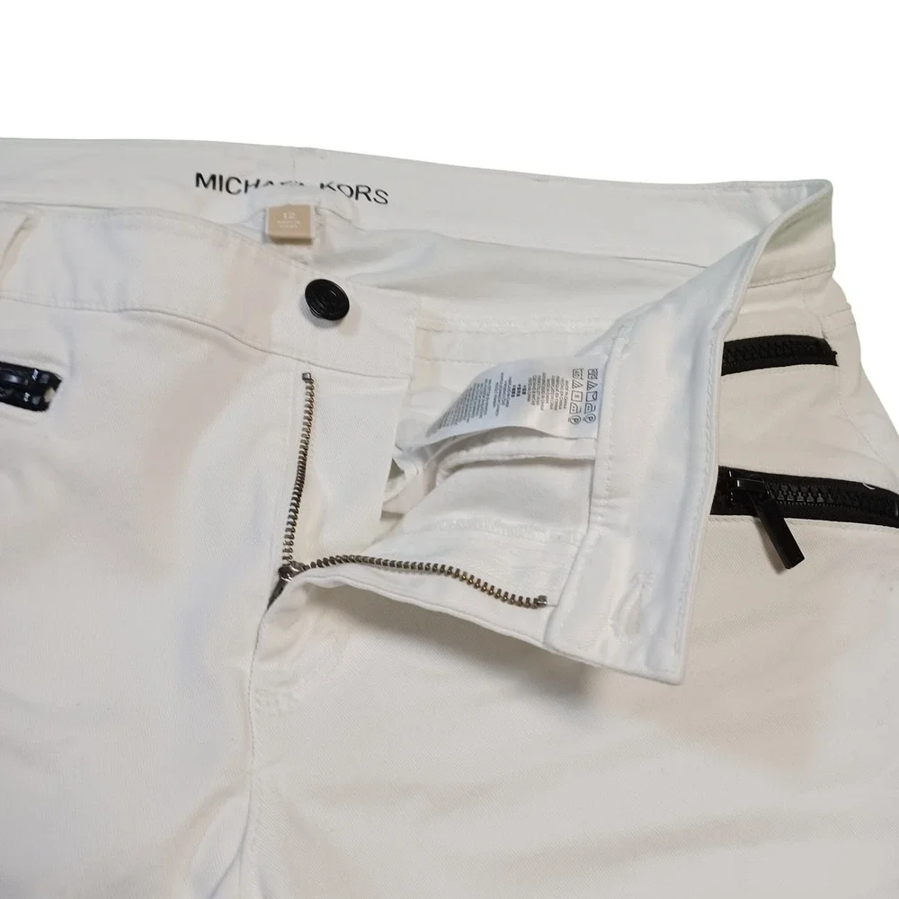 Michael Kors Womens White Moto Zipper Pants Slim Leg Ankle Zip Size‎ 12